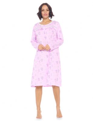 Casual Nights Women's Printed Long Sleeve Nightgown - Purple - Size recommendation: Size Medium (4-6) Large (8-10) X-Large (12-14) XX-Large (16-18), Order one size up For a more Relaxed FitThis lightweight and comfortable Long Sleeve Nightgown Sleepdress for ladies from the Casual Nights Loungewear and Sleepwear robes Collection, in beautiful feminine floral & Butterflies print pattern design. this easy to wear Pullover Nightdress is made of 55% Cotton/45% Poly fabric, The sleep dress Features: Long sleeves with ruffled cuffs, fancy lace detail at neck, 2 button closer with satin bow ribbon. short knee length approx. 38-40 Shoulder to hem. This lounge wear muumuu dress has a relaxed comfortable fit and comes in regular and plus sizes S, M, L, XL, 2X, 3X, 4X. All year winter and summer versatile multi uses, wear around the house as relaxed home day waltz dress, a sleepshirt dress, Our sleep robe gowns is perfect to use for maternity, labor/delivery, hospital gown. Makes a perfect Mothers Day gift for your loved ones, mom, older women or elderly grandmother. Even beautiful and comfortable enough for everyday use around the house. Please use our size chart to determine which size will fit you best, if your measurements fall between two sizes, we recommend ordering a larger size as most people prefer their sleepwear a little looser.