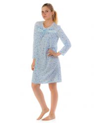 Casual Nights Women's Long Sleeve Floral Embroidered Night Gown - Blue