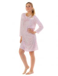 Casual Nights Women's Long Sleeve Floral Embroidered Night Gown - Pink