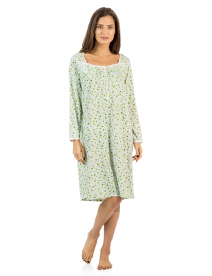 Casual Nights Women's Square Neck Long Sleeve Floral Nightgown - Green - Size recommendation: Size Medium (4-6) Large (8-10) X-Large (12-14) XX-Large (16-18), Order one size up For a more Relaxed FitHit the sack in total comfort with this Soft and lightweight Cotton Blend Nightgown, Features square neck, Approximately 38" inches from shoulder to hem, long sleeves, 5 button closure, detailed with lace, satin ribbon, pin-tucked detail for an extra feminine touch. A comfortable fit perfect for sleeping or lounging around.