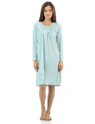 Casual Nights Women's Floral Pintucked Long Sleeve Nightgown - Green