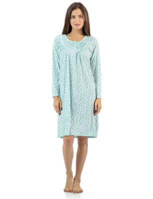 Casual Nights Women's Floral Pintucked Long Sleeve Nightgown - Green - Size recommendation: Size Medium (4-6) Large (8-10) X-Large (12-14) XX-Large (16-18), Order one size up For a more Relaxed FitHit the sack in total comfort with this Soft and lightweight Cotton Blend Nightgown, Features round neck, Approximately 38" inches from shoulder to hem, long sleeves, 5 button closure, detailed with lace, satin ribbon, pin-tucked detail for an extra feminine touch. A comfortable fit perfect for sleeping or lounging around.