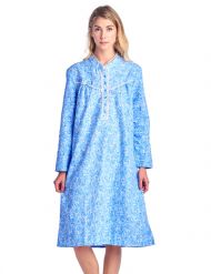 Casual Nights Women's Flannel Floral Long Sleeve Nightgown - Blue