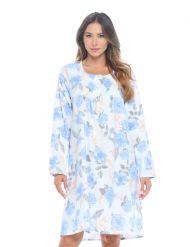 Casual Nights Women's Flannel Floral Long Sleeve Nightgown - Blue Rose