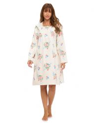Casual Nights Women's Flannel Floral Long Sleeve Nightgown - Floral Ivory