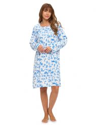 Casual Nights Women's Flannel Floral Long Sleeve Nightgown - Leaf Blue