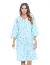 Casual Nights Women's Flannel Floral Long Sleeve Nightgown - Blue