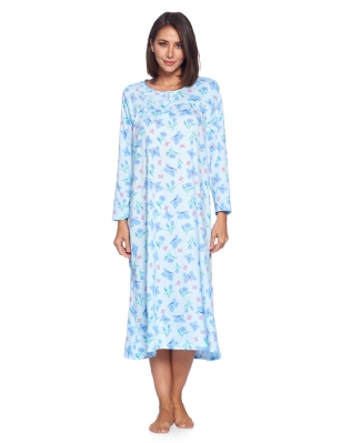 Casual Nights Women's Long Floral & Lace Henley Nightgown - Blue LA670BL