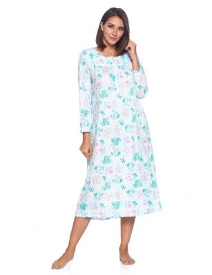 Casual Nights Women's Long Floral & Lace Henley Nightgown - Green