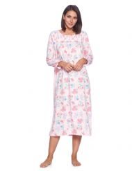 Casual Nights Women's Long Floral & Lace Henley Nightgown - Pink