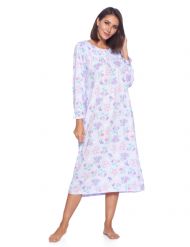 Casual Nights Women's Long Floral & Lace Henley Nightgown - Purple