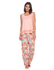 Casual Nights Women's Tank Top & Long Pants Pajama Set - Cami with Printed Bottom Sleepwear Pjs - Pink
