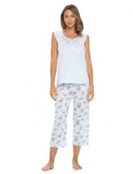 Casual Nights Women's Sleeveless Floral Lace Capri Pajama Set - Blue