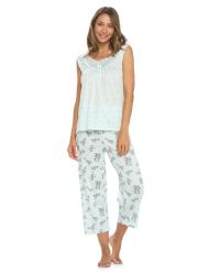 Casual Nights Women's Sleeveless Floral Lace Capri Pajama Set - Green