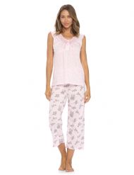 Casual Nights Women's Sleeveless Floral Lace Capri Pajama Set - Pink