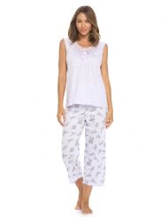 Casual Nights Women's Sleeveless Floral Lace Capri Pajama Set - Purple