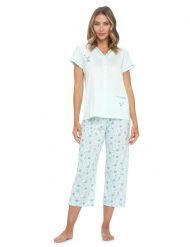 Casual Nights Women's Short Sleeve Floral Capri Pajama Set - Green