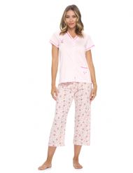 Casual Nights Women's Short Sleeve Floral Capri Pajama Set - Pink