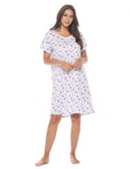 Casual Nights Women's Super Soft Yummy Nightshirt, Short Sleeve Nightgown, Night Dress with Fun Prints & Patterns - Lilac Flowers