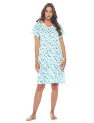 Casual Nights Women's Super Soft Yummy Nightshirt, Short Sleeve Nightgown, Night Dress with Fun Prints & Patterns - Mint Flowers