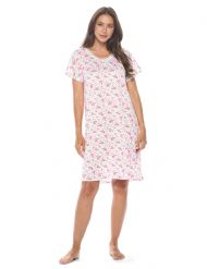 Casual Nights Women's Super Soft Yummy Nightshirt, Short Sleeve Nightgown, Night Dress with Fun Prints & Patterns - Pink Flowers
