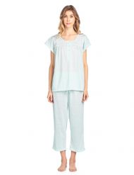 Casual Nights Women's Short Sleeve Lace Dot Capri Pajama Set - Green