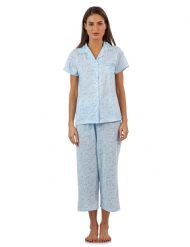 Casual Nights Lace Trim Women's Short Sleeve Capri Pajama Set - Spring Blue