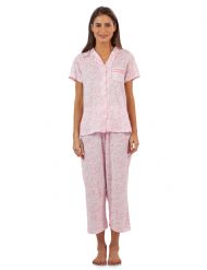 Casual Nights Lace Trim Women's Short Sleeve Capri Pajama Set - Spring Pink