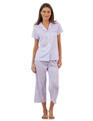 Casual Nights Lace Trim Women's Short Sleeve Capri Pajama Set - Spring Purple