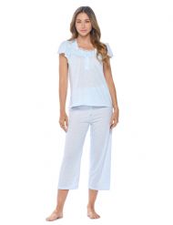 Casual Nights Women's Dot Short Sleeve Capri Pajama Set - Blue