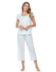 Casual Nights Women's Dot Short Sleeve Capri Pajama Set - Green