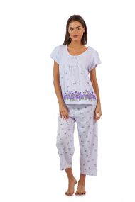 Casual Nights Women's Short Sleeve Floral Border Capri Pajama Set - Purple