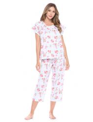 Casual Nights Women's Short Sleeve Floral Capri Pajama Set - Blue/Red