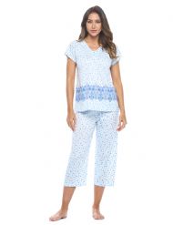 Casual Nights Women's Short Sleeve Floral Capri Pajama Set - Blue