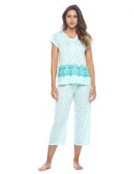 Casual Nights Women's Short Sleeve Floral Capri Pajama Set - Green