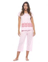 Casual Nights Women's Short Sleeve Floral Capri Pajama Set - Pink