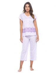 Casual Nights Women's Short Sleeve Floral Capri Pajama Set - Purple