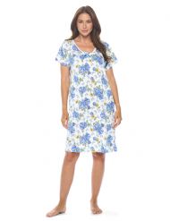 Casual Nights Women's Super Soft Yummy Nightshirt, Short Sleeve Nightgown, Night Dress with Fun Prints & Patterns - Botanic Blue