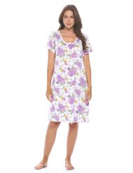 Casual Nights Women's Super Soft Yummy Nightshirt, Short Sleeve Nightgown, Night Dress with Fun Prints & Patterns - Botanic Lilac