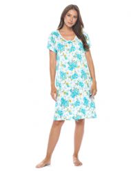 Casual Nights Women's Super Soft Yummy Nightshirt, Short Sleeve Nightgown, Night Dress with Fun Prints & Patterns - Botanic Mint