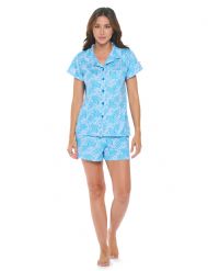 Casual Nights Women's Super Soft Pajamas Set, Short Sleeve Button Down Shirt with Pants PJ Shorts Set with Pockets - Blue Paisley