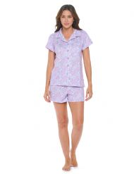 Casual Nights Women's Super Soft Pajamas Set, Short Sleeve Button Down Shirt with Pants PJ Shorts Set with Pockets - Purple Paisley