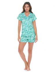 Casual Nights Women's Super Soft Pajamas Set, Short Sleeve Button Down Shirt with Pants PJ Shorts Set with Pockets - Floral Green