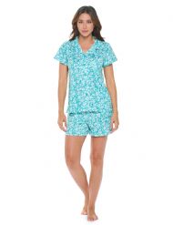 Casual Nights Women's Super Soft Pajamas Set, Short Sleeve Button Down Shirt with Pants PJ Shorts Set with Pockets - Ditsy Floral Green