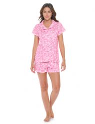 Casual Nights Women's Super Soft Pajamas Set, Short Sleeve Button Down Shirt with Pants PJ Shorts Set with Pockets - Ditsy Floral Pink