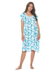Casual Nights Women's Super Soft Yummy Nightshirt, Short Sleeve Nightgown, Night Dress with Fun Prints & Patterns - Aqua Bloom