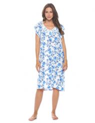 Casual Nights Women's Super Soft Yummy Nightshirt, Short Sleeve Nightgown, Night Dress with Fun Prints & Patterns - Blue Bloom
