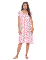 Casual Nights Women's Super Soft Yummy Nightshirt, Short Sleeve Nightgown, Night Dress with Fun Prints & Patterns - Pink Bloom
