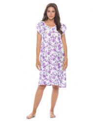 Casual Nights Women's Super Soft Yummy Nightshirt, Short Sleeve Nightgown, Night Dress with Fun Prints & Patterns - Purple Bloom
