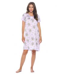 Casual Nights Women's Super Soft Yummy Nightshirt, Short Sleeve Nightgown, Night Dress with Fun Prints & Patterns - Blossom Lilac